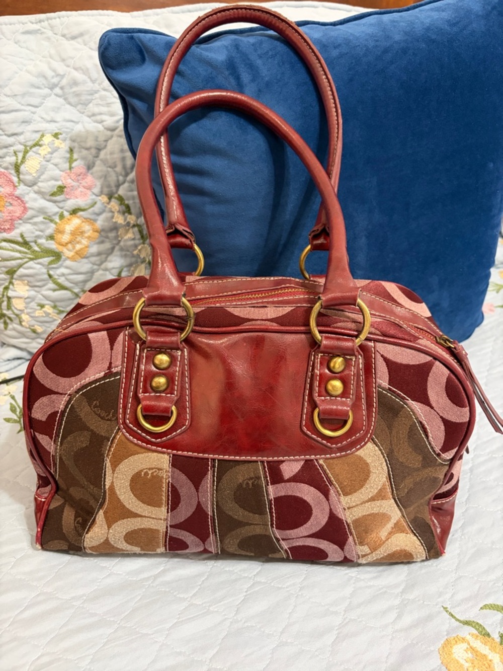 Patchwork Red and Brown Women's Satchel
